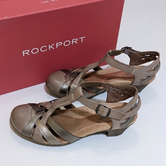 Rockport Cobb Hill Aubrey Khaki Multi Color. Leather Wedge heel. Women's Size 5. - Picture 2 of 14
